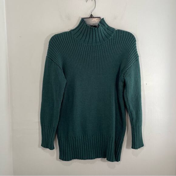 Free People Beach Trez Hunter Green Ribbed Mockneck Cotton Sweater Small - Picture 2 of 13